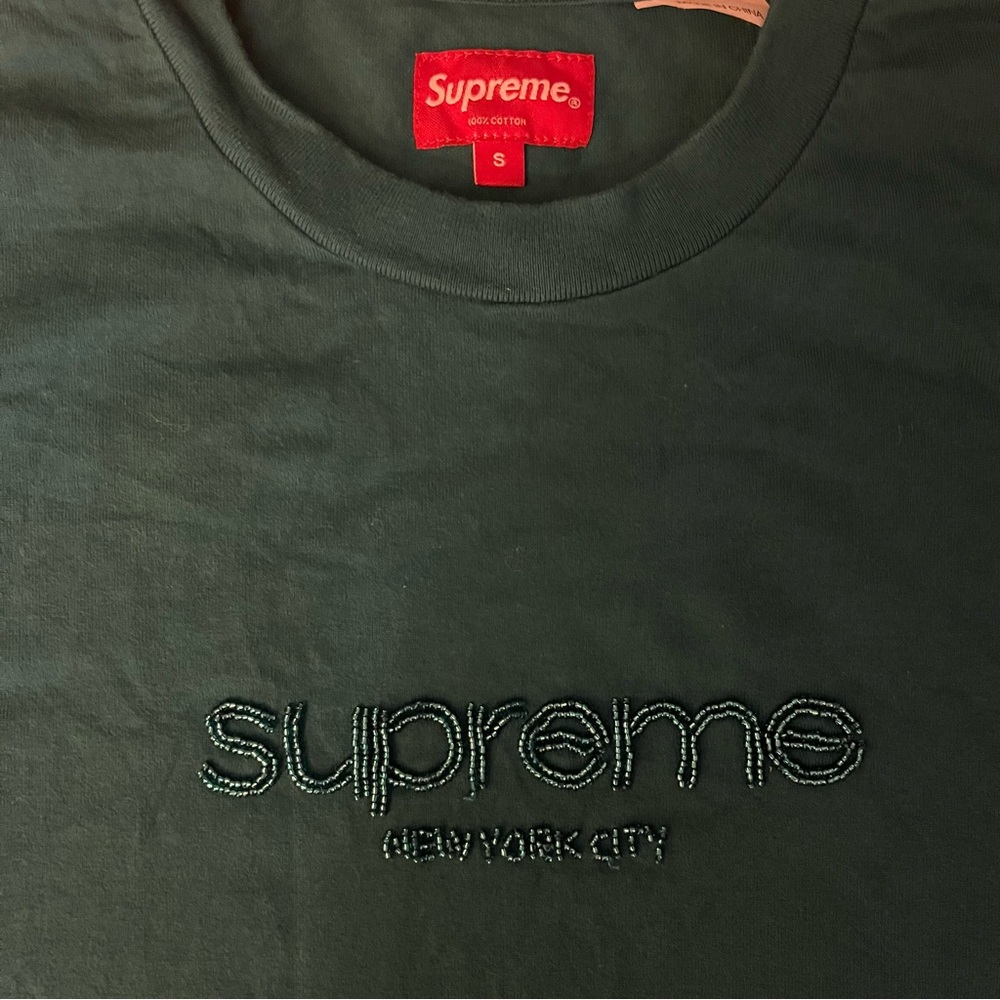 Supreme Dark Teal Beaded Logo Tee